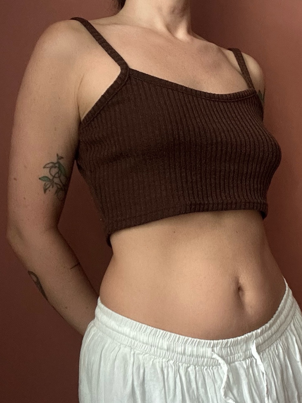 Brown ribbed crop top